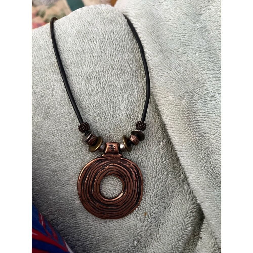 Copper Spiral Boho Medallion Pendant Leather Magnetic Necklace